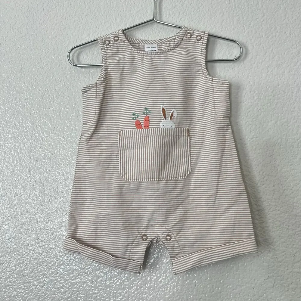 Carter’s Baby Striped Bunny Romper tan white vertical stripe Easter